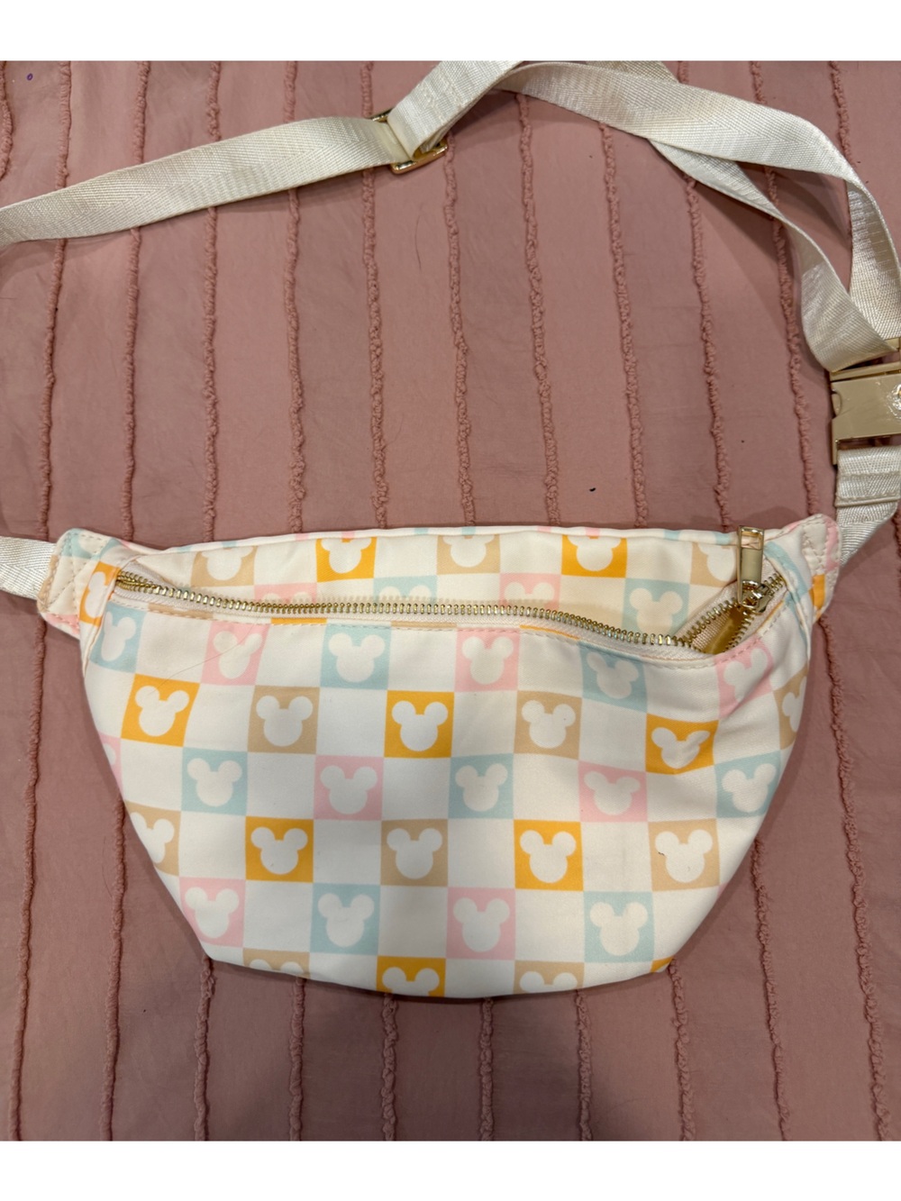 Pastel Checkered Bear Print Belt Bag